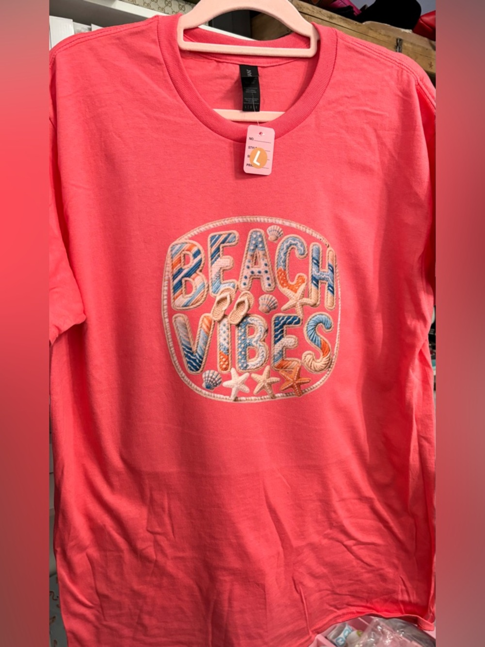 NEW Beach Vibes Graphic Tee - Coral Pink size Large